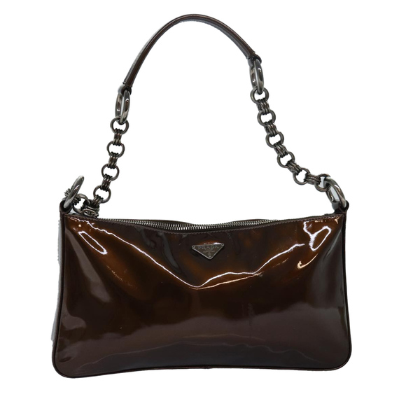 PRADA Shoulder Bag Patent leather Brown Auth 78409 - Picture 1 of 16
